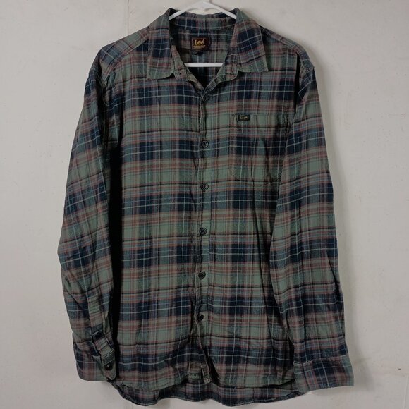 Lee Flannel Plaid Shirt Mens XL Green Grunge 90s Cabincore Workshirt Outdoor - Picture 2 of 7